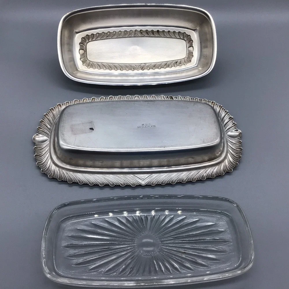 Vintage M.S.C Silverplate Butter Dish with Glass Tray